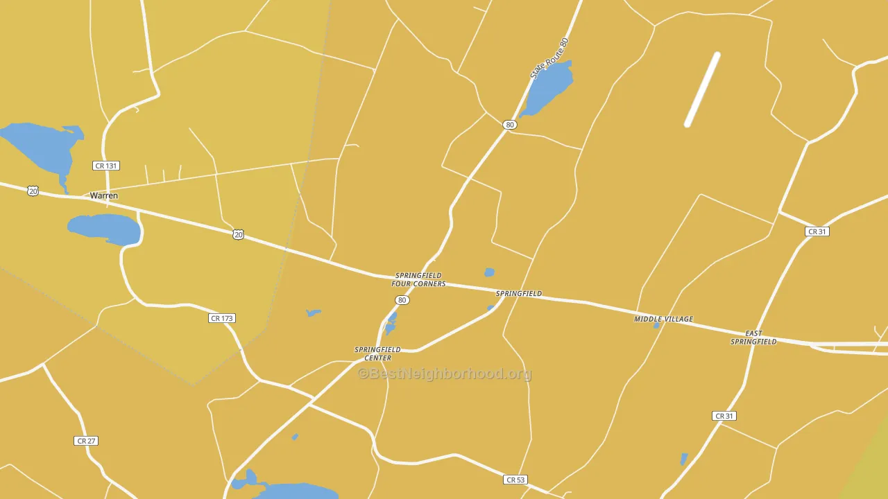 Map of the best neighborhoods in the 13468 area, with better matches in green and worse matches in red