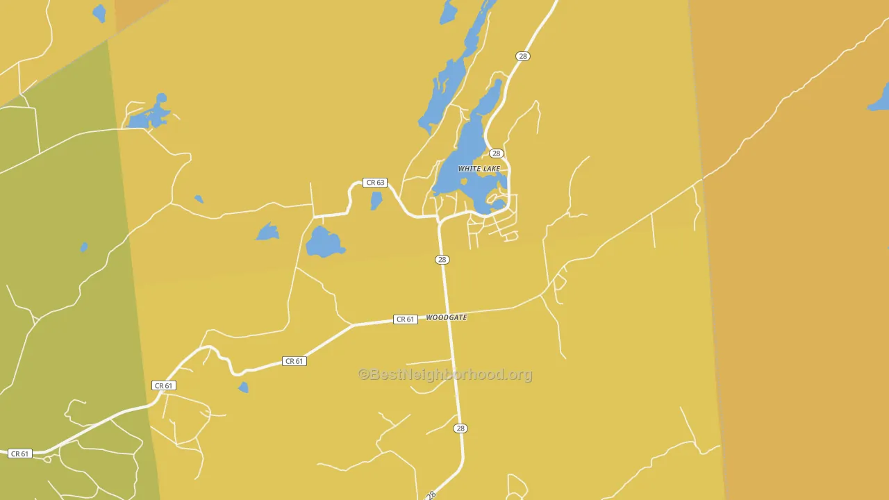 Map of the best neighborhoods in the 13494 area, with better matches in green and worse matches in red