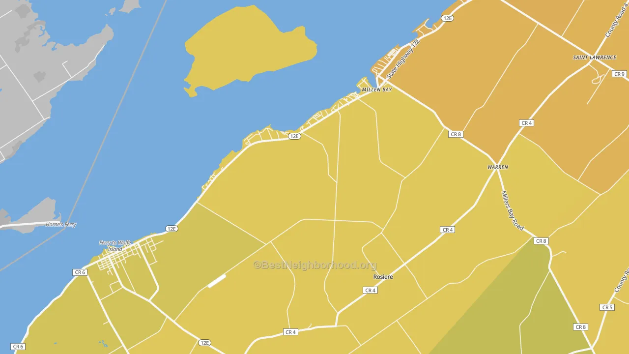 Map of the best neighborhoods in the 13618 area, with better matches in green and worse matches in red