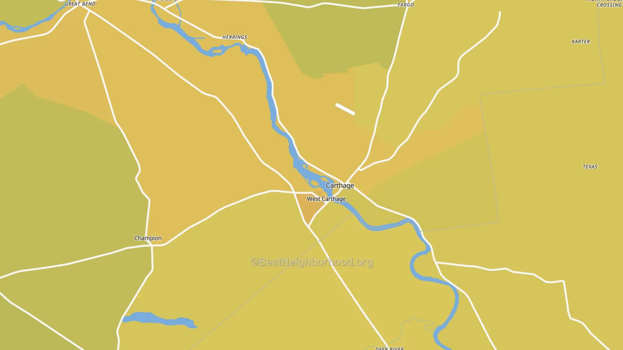 Map of the best neighborhoods in the 13619 area, with better matches in green and worse matches in red