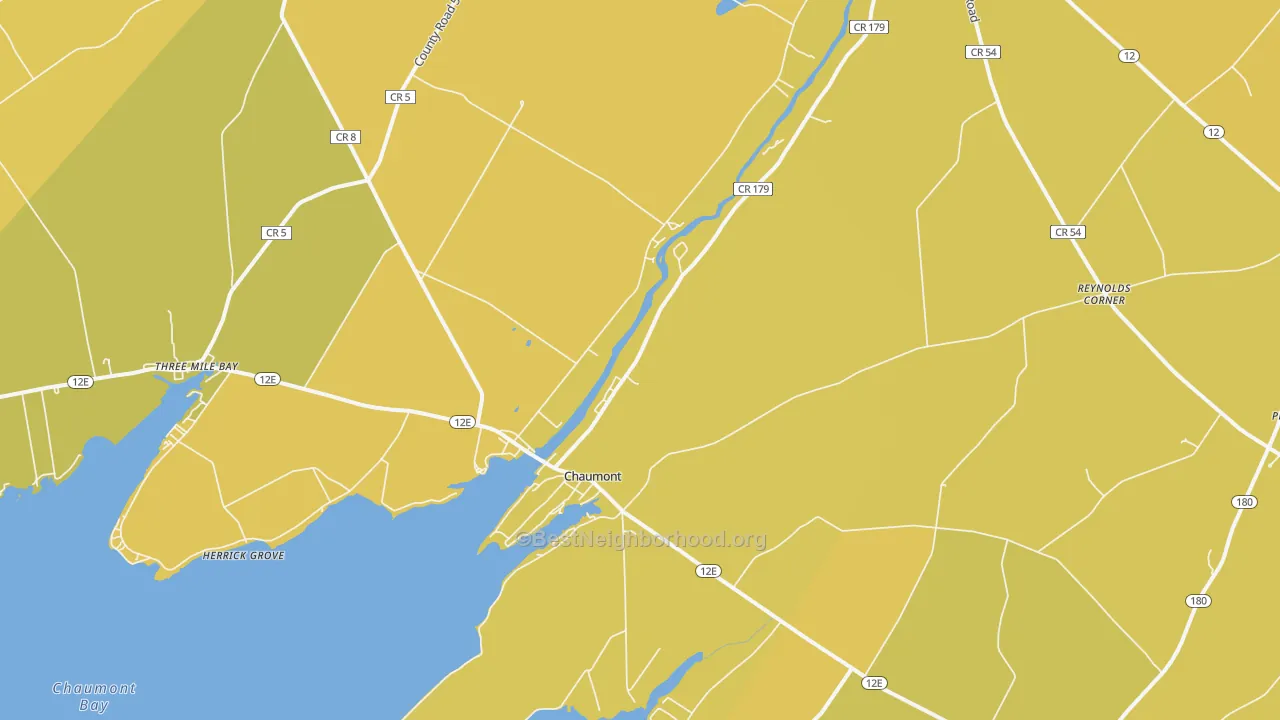 Map of the best neighborhoods in the 13622 area, with better matches in green and worse matches in red
