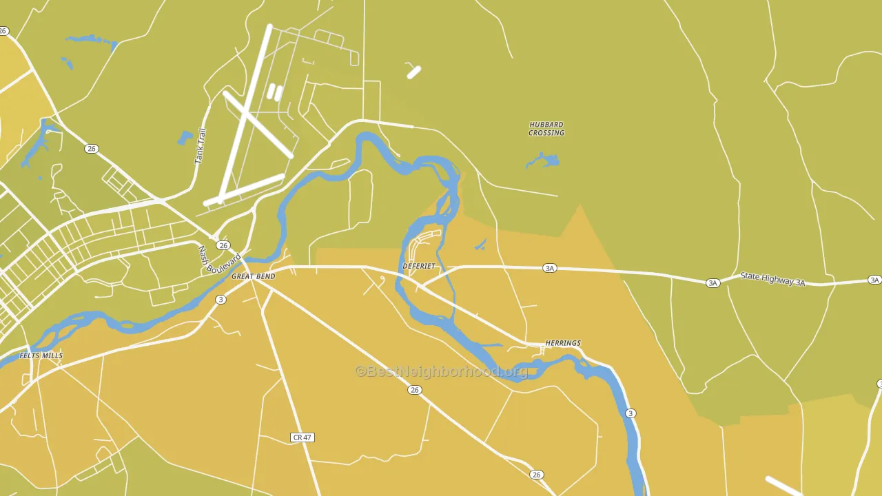 Map of the best neighborhoods in the 13628 area, with better matches in green and worse matches in red