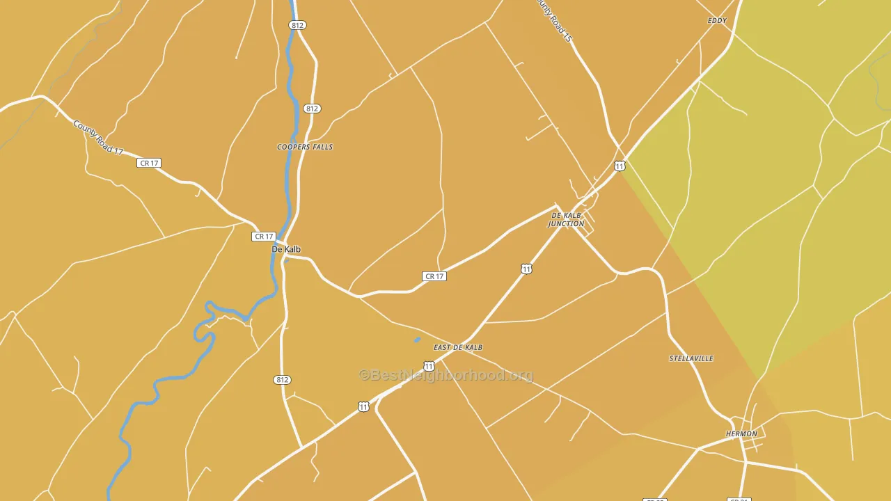 Map of the best neighborhoods in the 13630 area, with better matches in green and worse matches in red