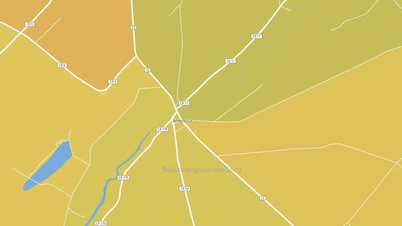 Map of the best neighborhoods in the 13632 area, with better matches in green and worse matches in red