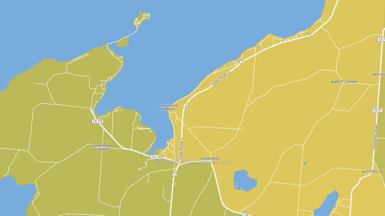 Map of the best neighborhoods in the 13651 area, with better matches in green and worse matches in red