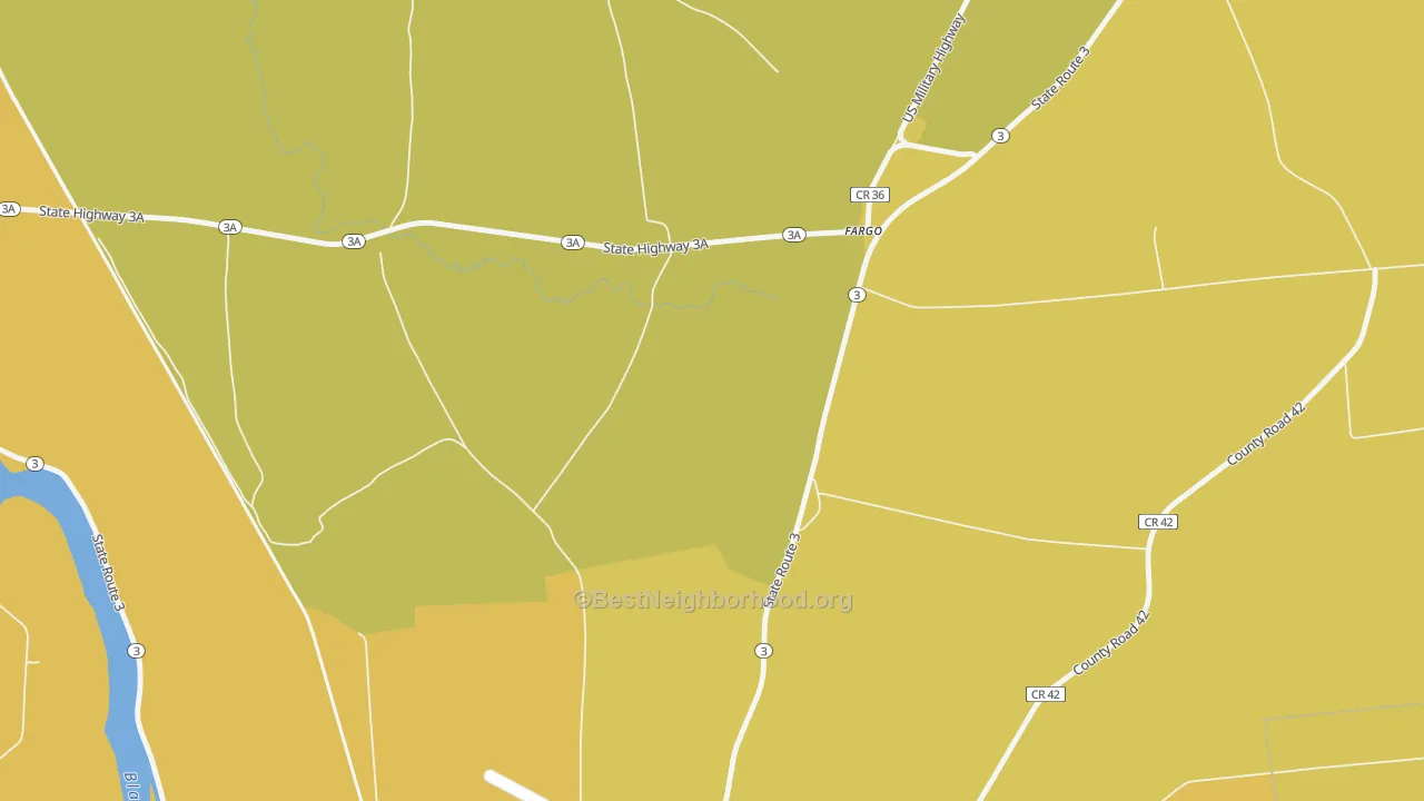 Map of the best neighborhoods in the 13653 area, with better matches in green and worse matches in red