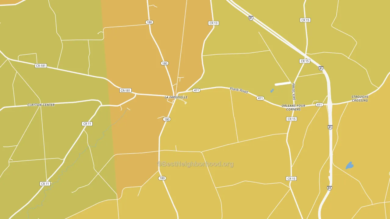 Map of the best neighborhoods in the 13656 area, with better matches in green and worse matches in red