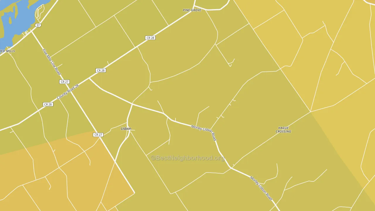 Map of the best neighborhoods in the 13658 area, with better matches in green and worse matches in red
