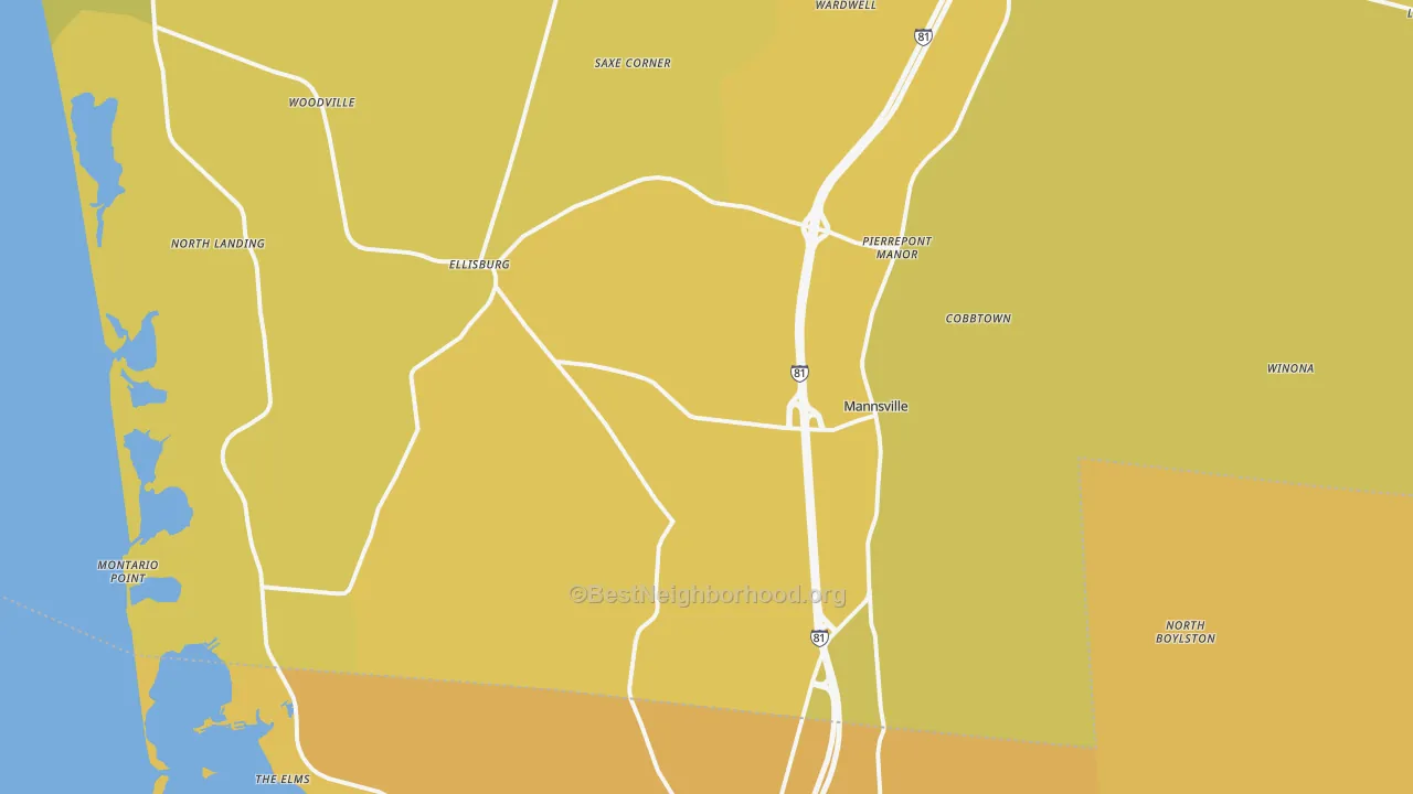 Map of the best neighborhoods in the 13661 area, with better matches in green and worse matches in red