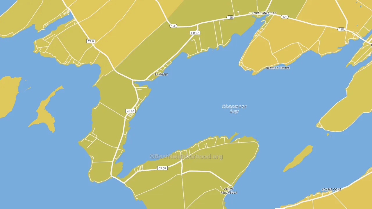 Map of the best neighborhoods in the 13693 area, with better matches in green and worse matches in red
