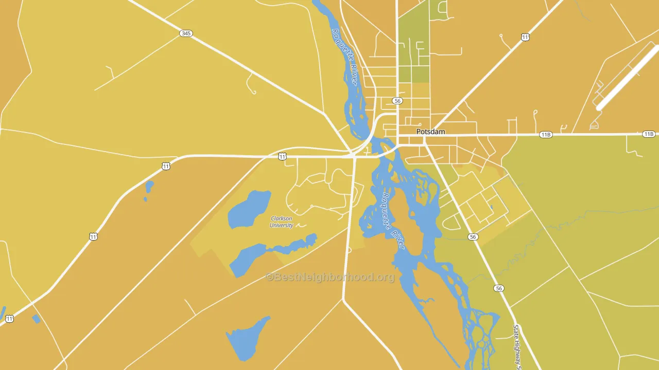 Map of the best neighborhoods in the 13699 area, with better matches in green and worse matches in red