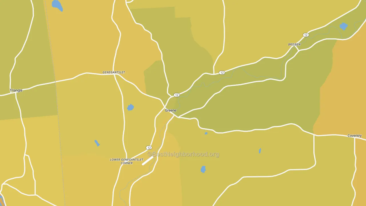 Map of the best neighborhoods in the 13778 area, with better matches in green and worse matches in red