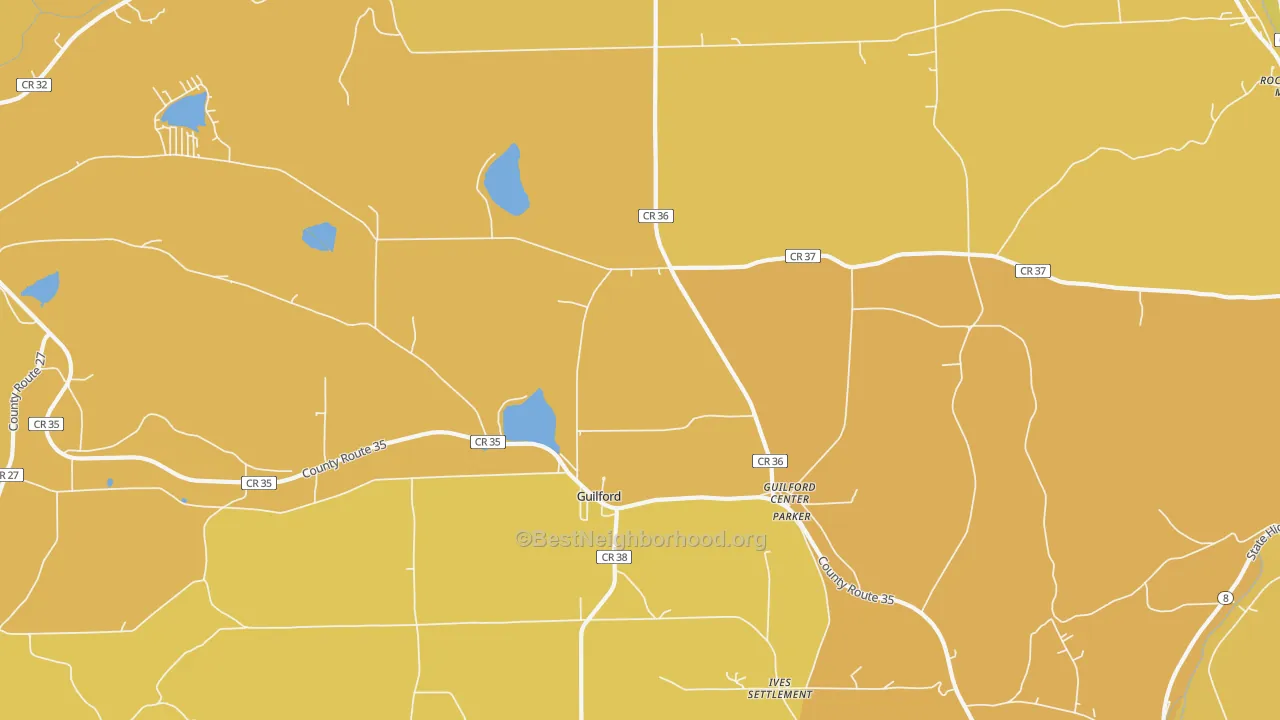 Map of the best neighborhoods in the 13780 area, with better matches in green and worse matches in red