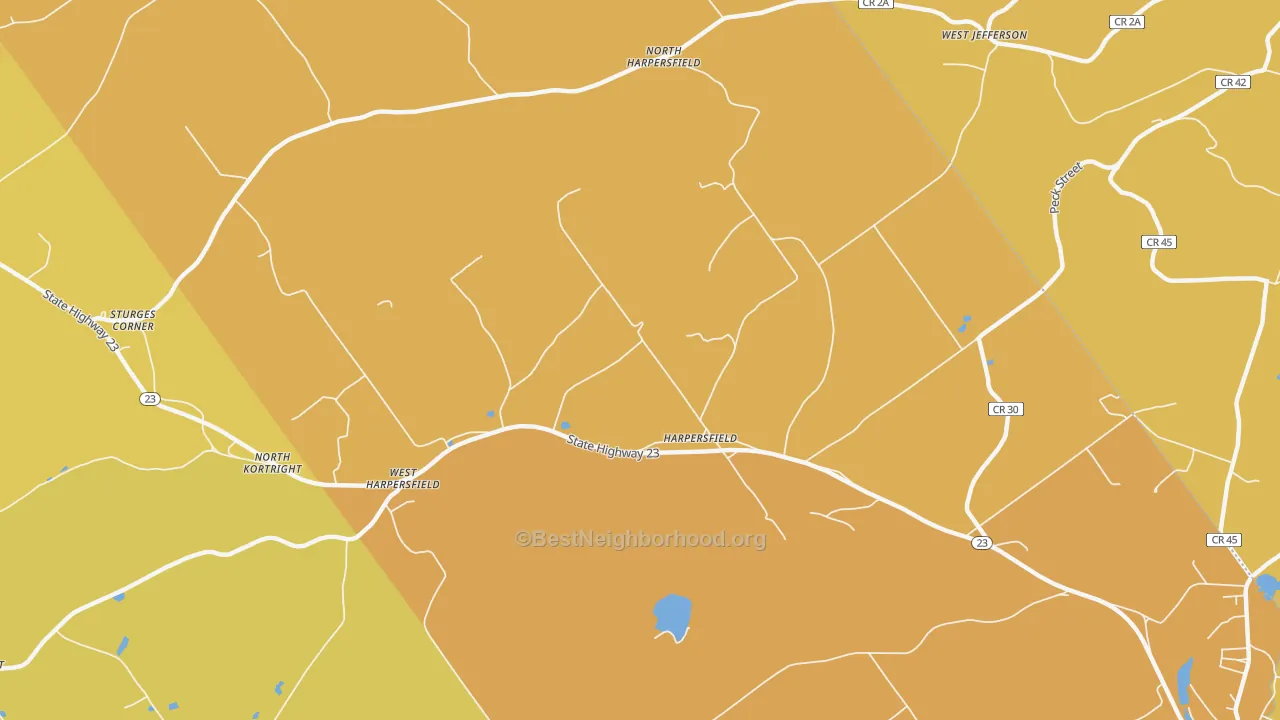 Map of the best neighborhoods in the 13786 area, with better matches in green and worse matches in red