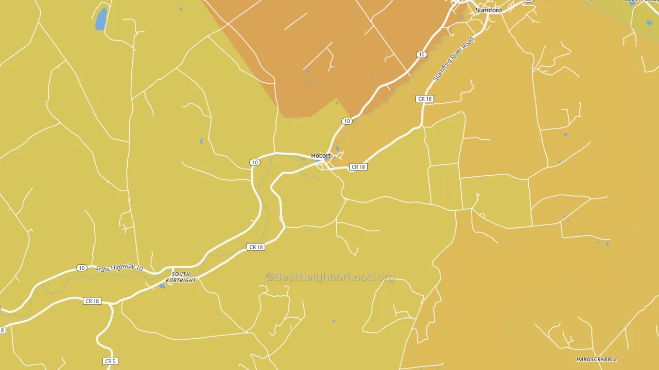 Map of the best neighborhoods in the 13788 area, with better matches in green and worse matches in red