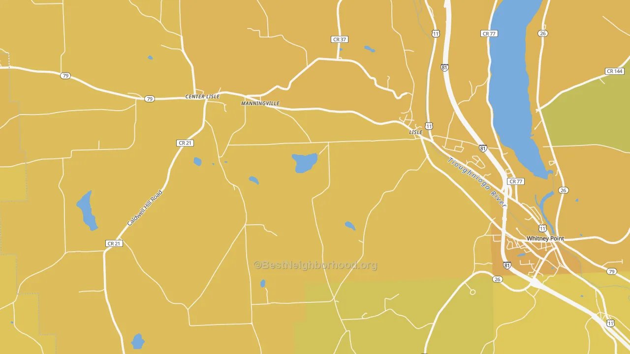 Map of the best neighborhoods in the 13797 area, with better matches in green and worse matches in red