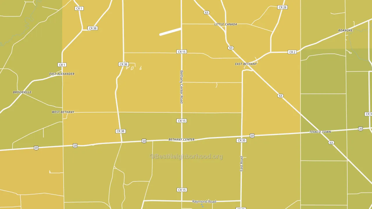 Map of the best neighborhoods in the 14054 area, with better matches in green and worse matches in red