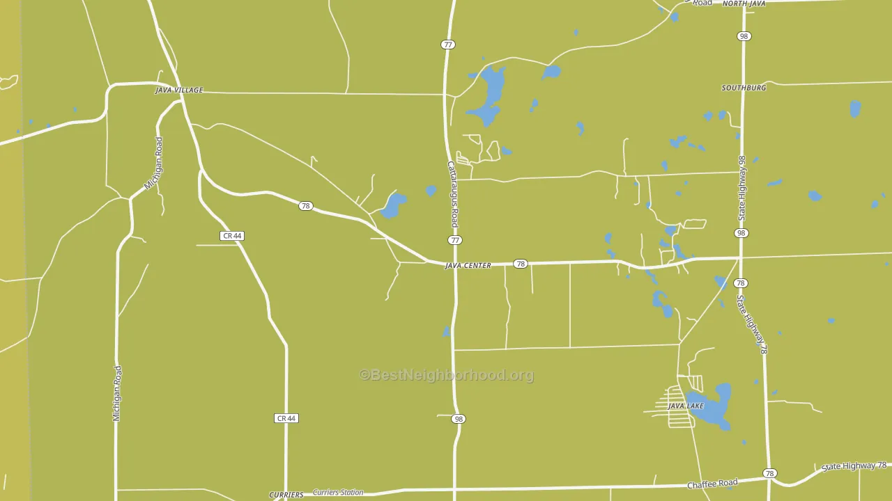 Map of the best neighborhoods in the 14082 area, with better matches in green and worse matches in red