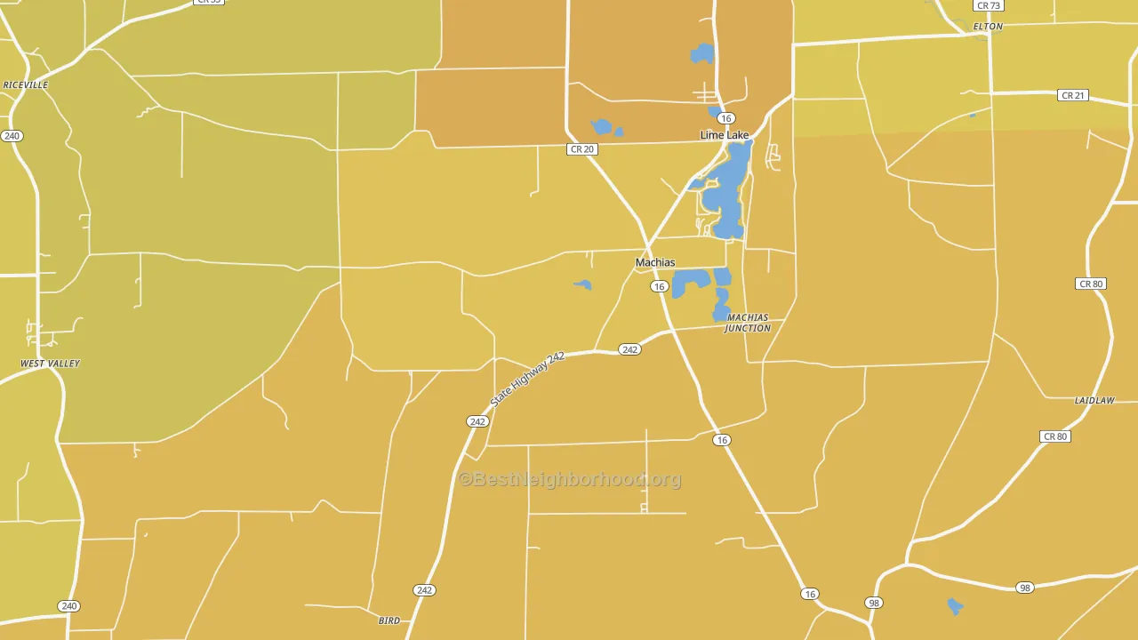 Map of the best neighborhoods in the 14101 area, with better matches in green and worse matches in red
