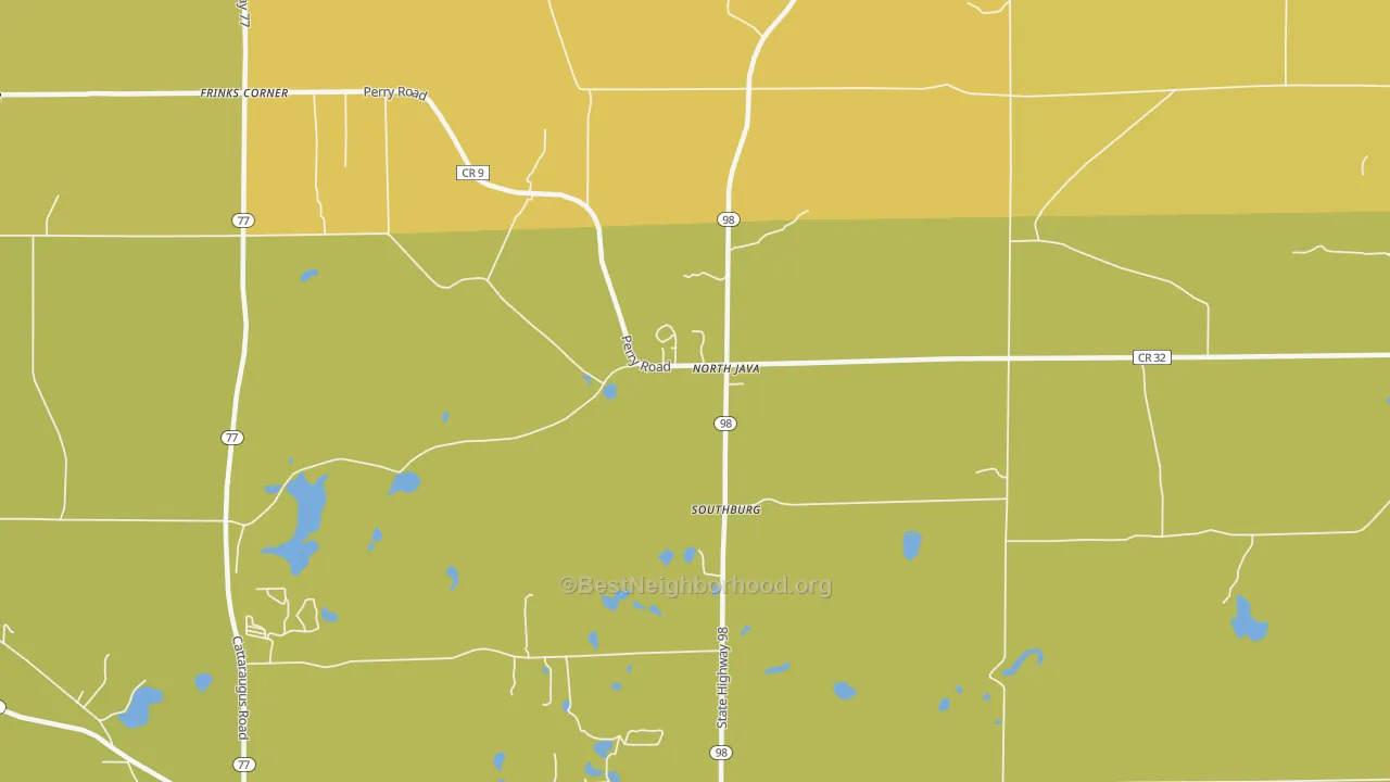 Map of the best neighborhoods in the 14113 area, with better matches in green and worse matches in red