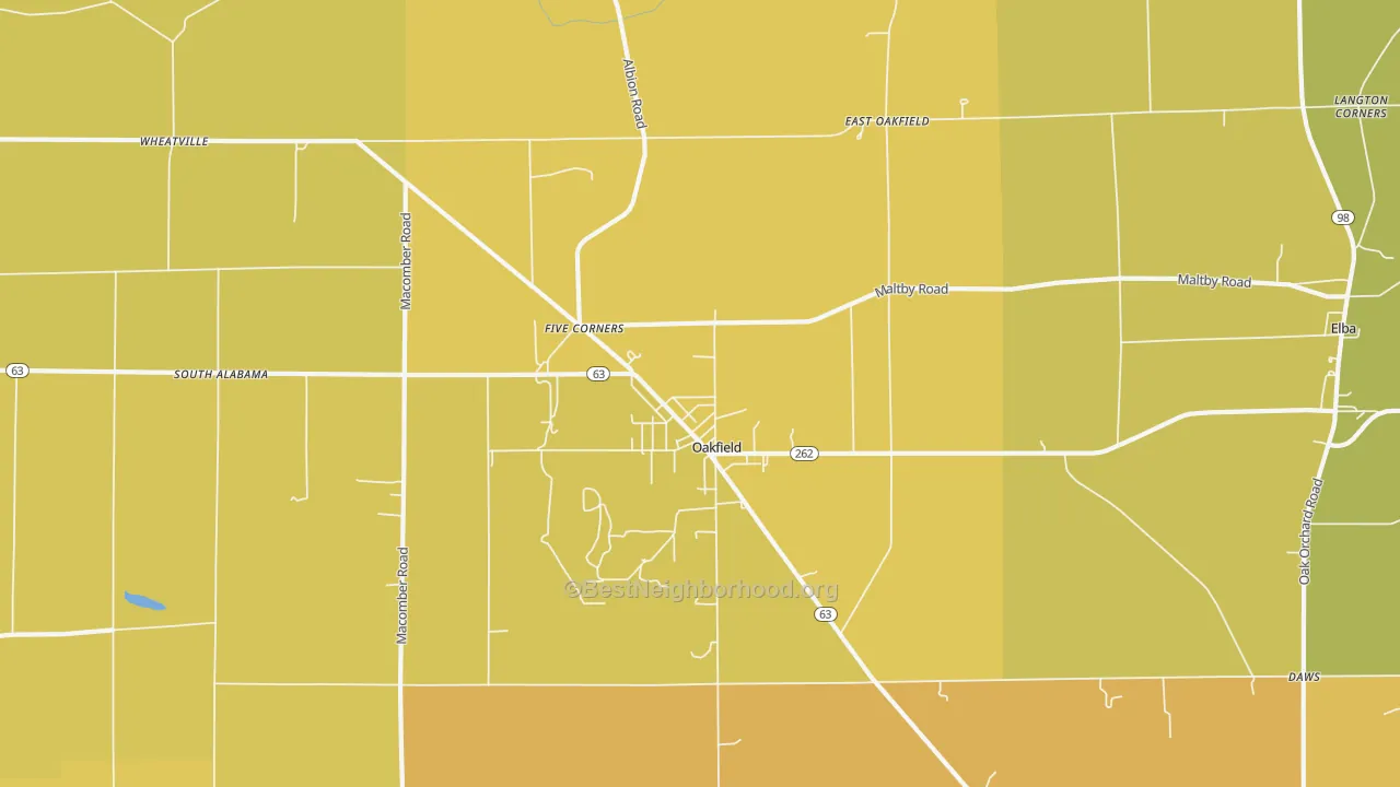 Map of the best neighborhoods in the 14125 area, with better matches in green and worse matches in red