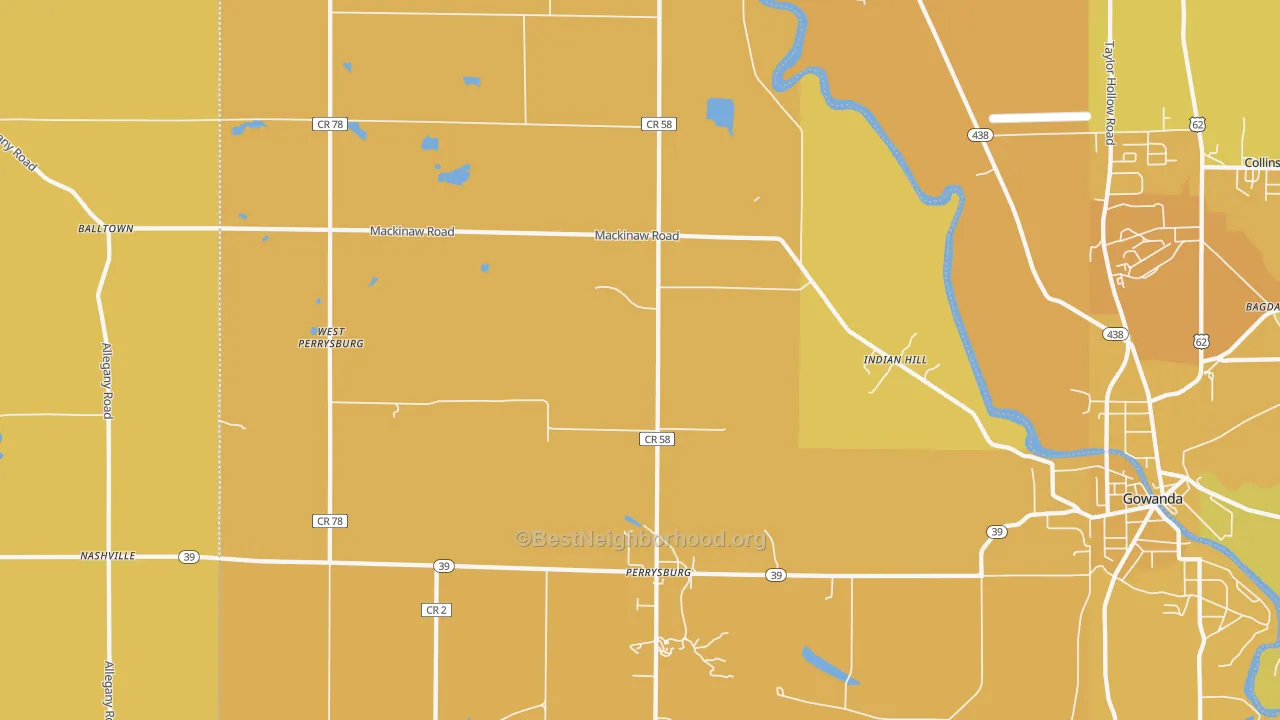 Map of the best neighborhoods in the 14129 area, with better matches in green and worse matches in red