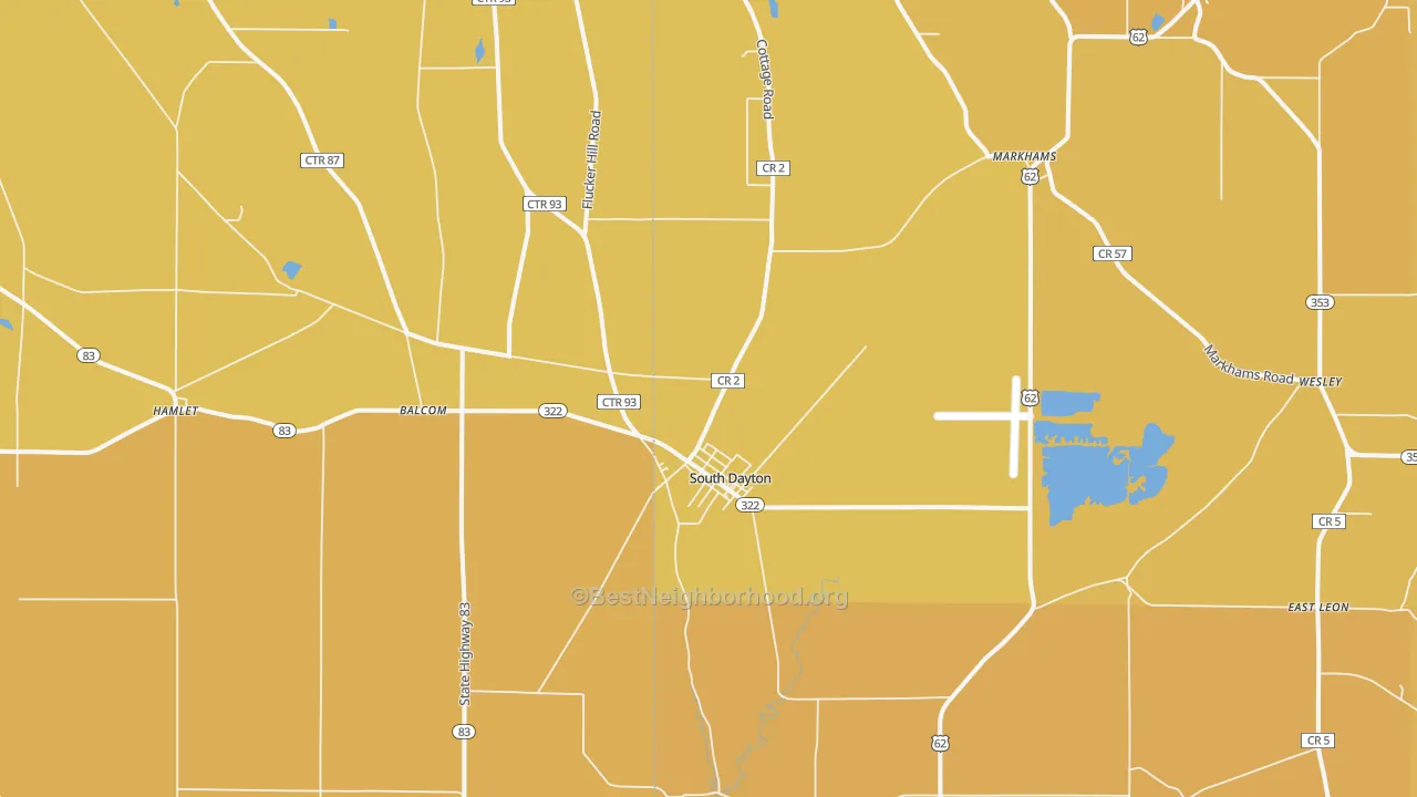 Map of the best neighborhoods in the 14138 area, with better matches in green and worse matches in red