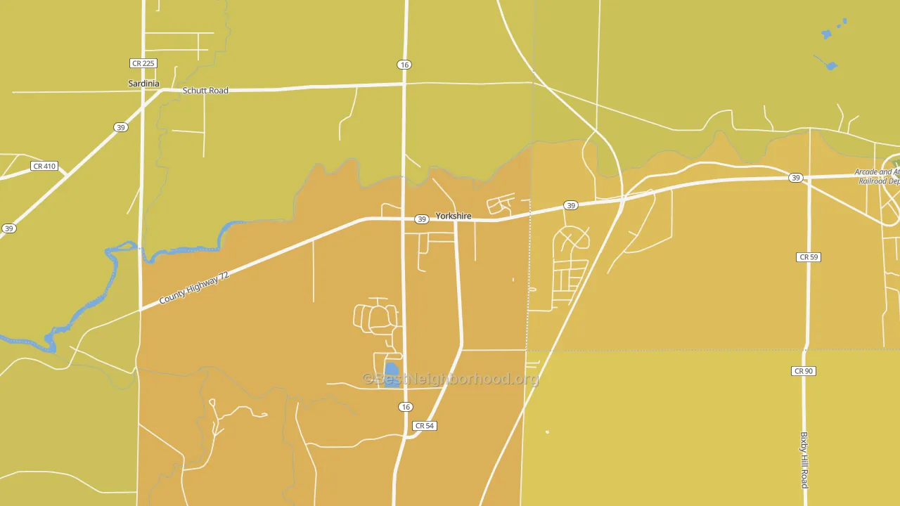 Map of the best neighborhoods in the 14173 area, with better matches in green and worse matches in red