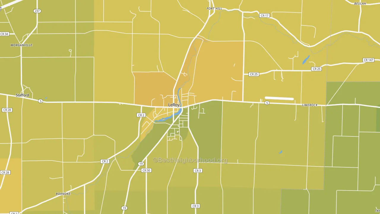 Map of the best neighborhoods in the 14482 area, with better matches in green and worse matches in red