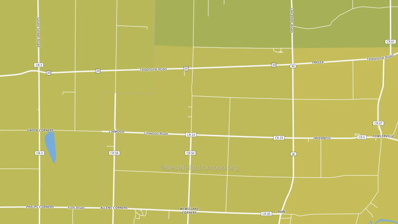 Map of the best neighborhoods in the 14486 area, with better matches in green and worse matches in red