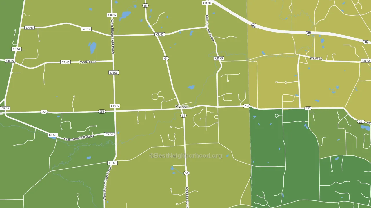 Map of the best neighborhoods in the 14506 area, with better matches in green and worse matches in red