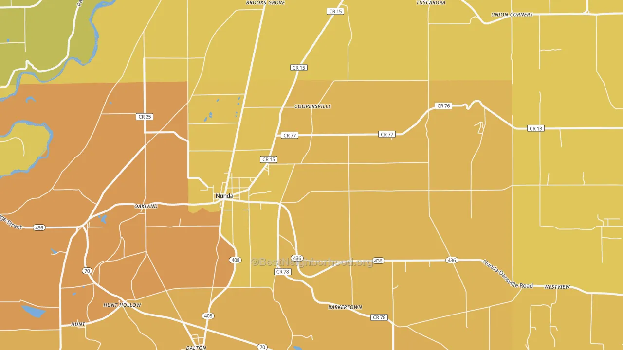 Map of the best neighborhoods in the 14517 area, with better matches in green and worse matches in red
