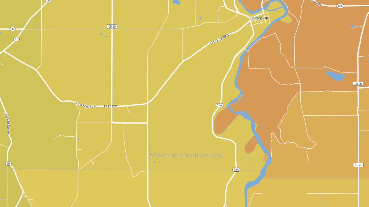 Map of the best neighborhoods in the 14536 area, with better matches in green and worse matches in red