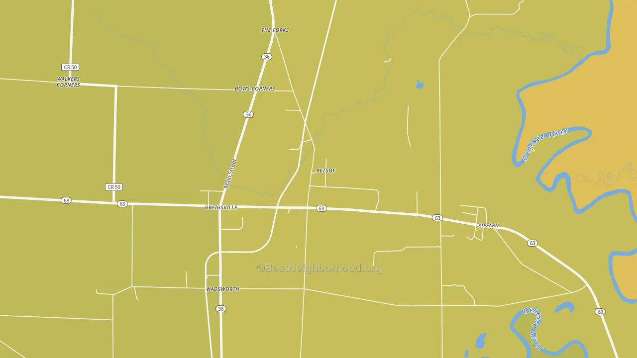 Map of the best neighborhoods in the 14539 area, with better matches in green and worse matches in red