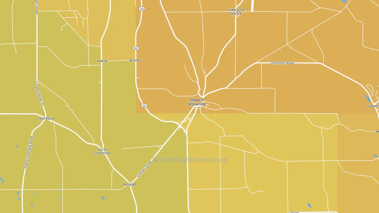Map of the best neighborhoods in the 14782 area, with better matches in green and worse matches in red