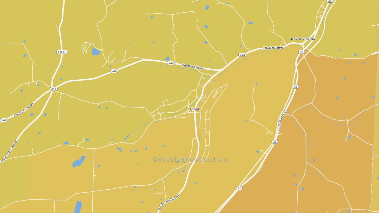 Map of the best neighborhoods in the 14802 area, with better matches in green and worse matches in red