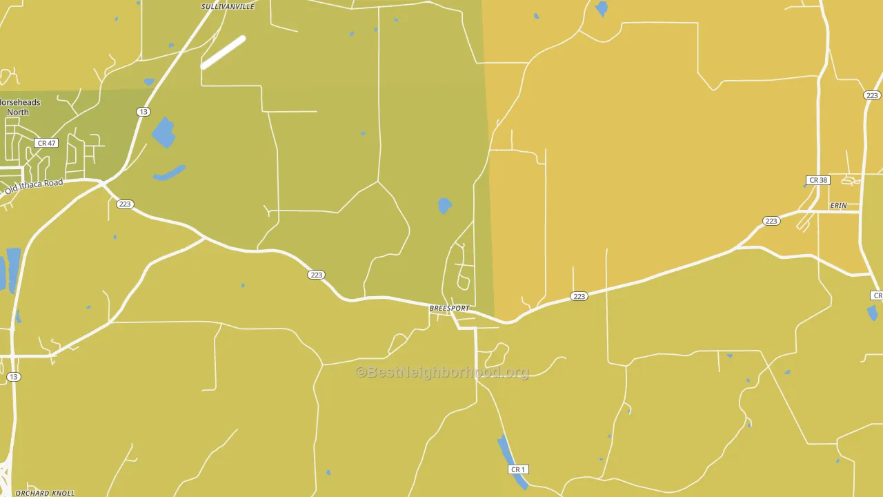 Map of the best neighborhoods in the 14816 area, with better matches in green and worse matches in red