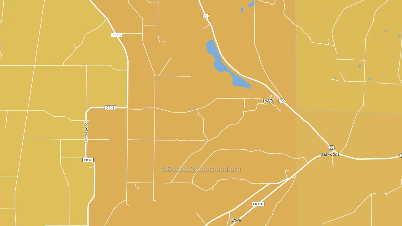 Map of the best neighborhoods in the 14884 area, with better matches in green and worse matches in red