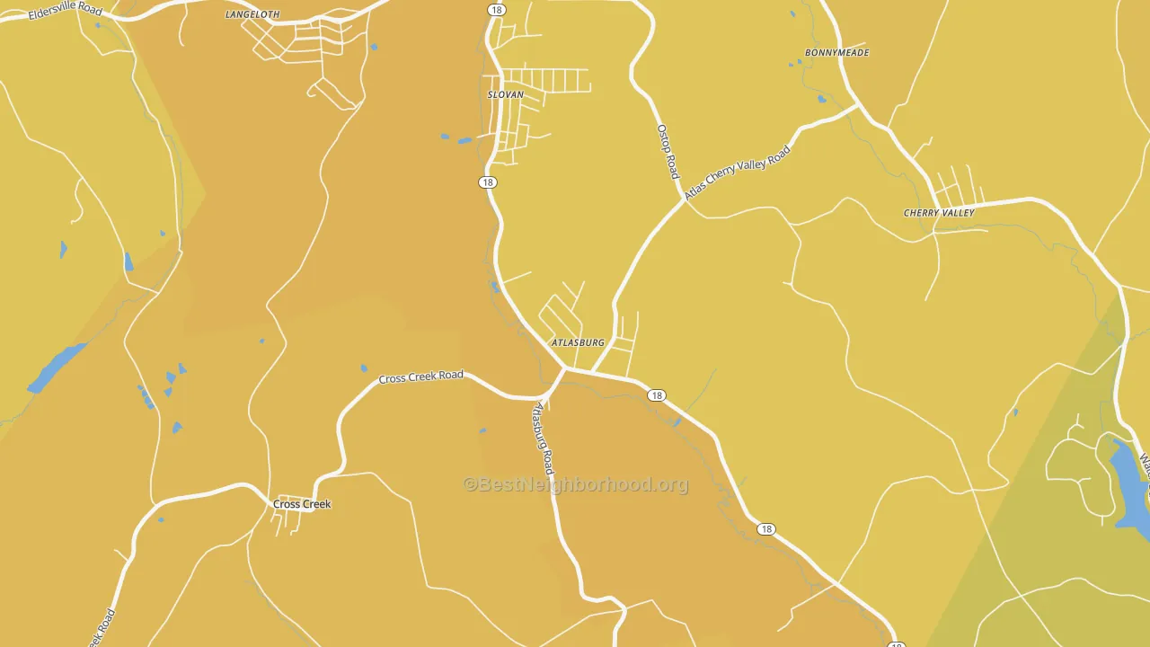 Map of the best neighborhoods in the 15004 area, with better matches in green and worse matches in red