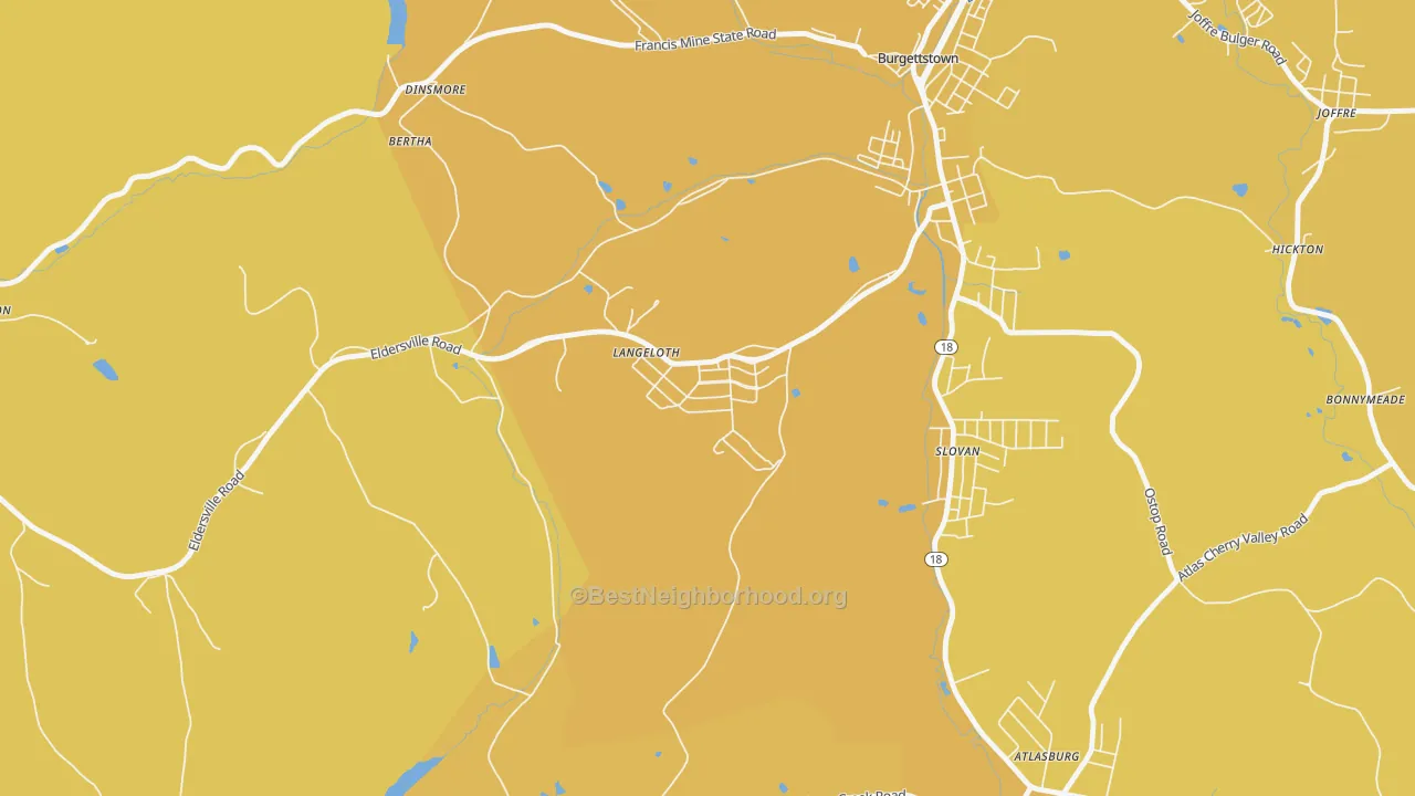 Map of the best neighborhoods in the 15054 area, with better matches in green and worse matches in red
