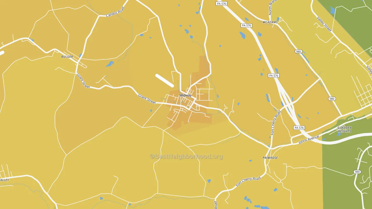 Map of the best neighborhoods in the 15060 area, with better matches in green and worse matches in red