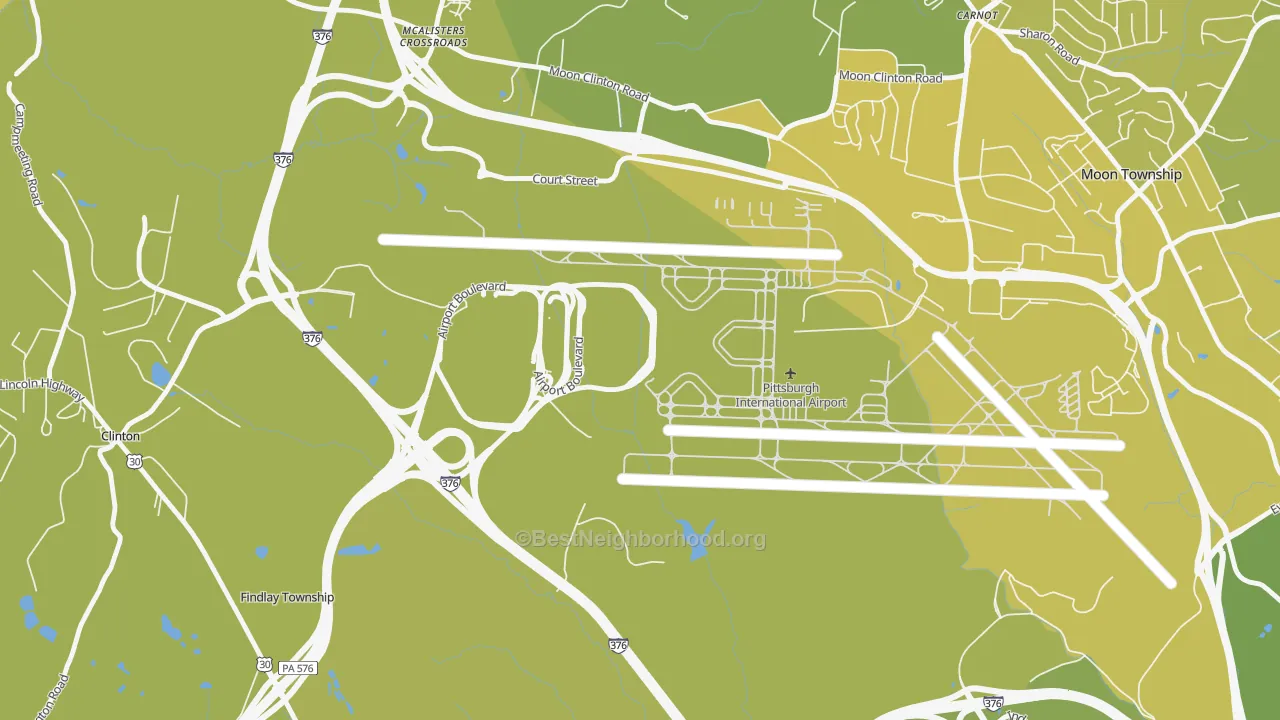 Map of the best neighborhoods in the 15231 area, with better matches in green and worse matches in red
