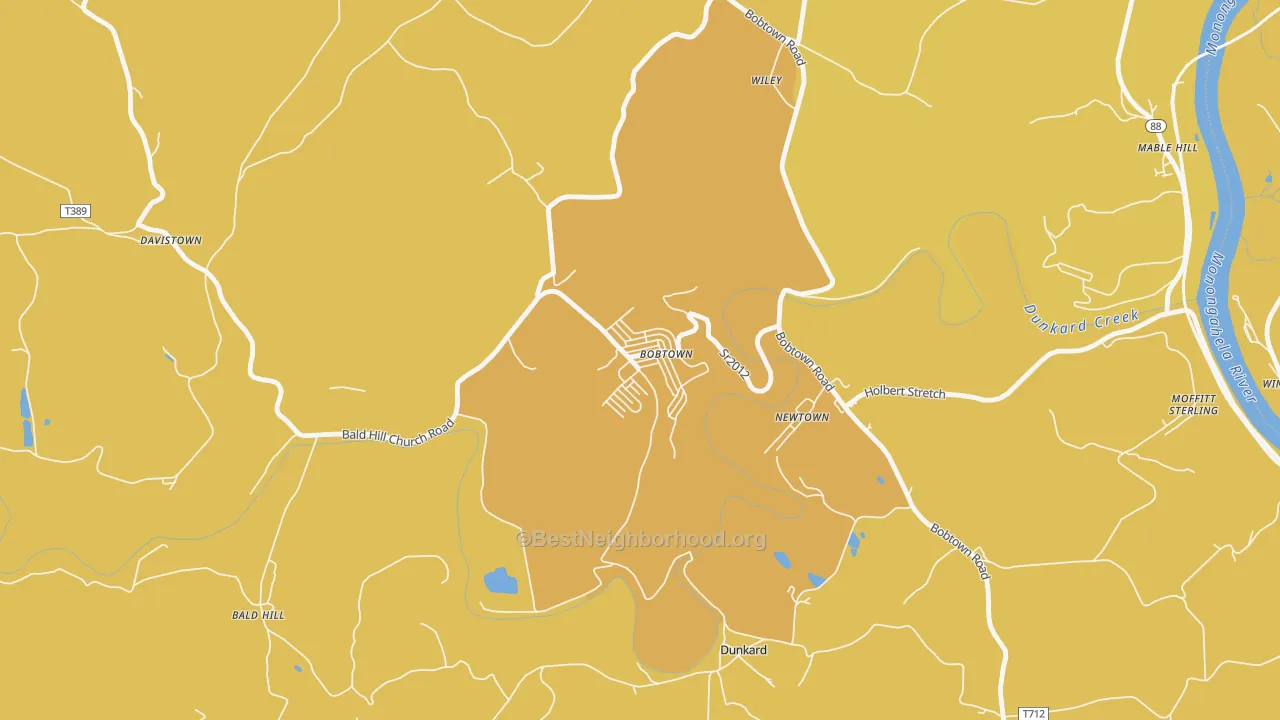 Map of the best neighborhoods in the 15315 area, with better matches in green and worse matches in red