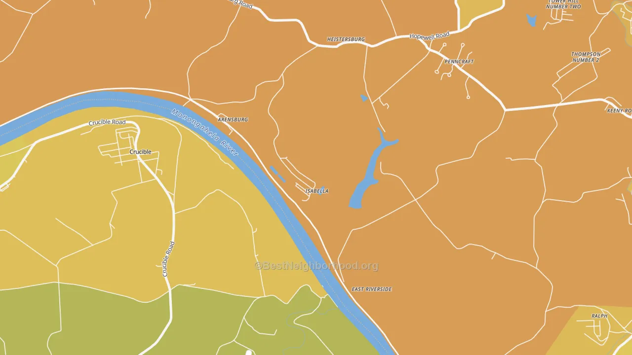 Map of the best neighborhoods in the 15447 area, with better matches in green and worse matches in red