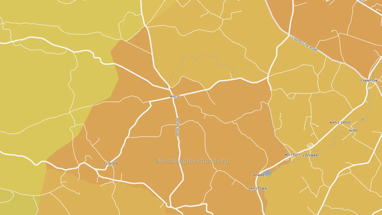 Map of the best neighborhoods in the 15490 area, with better matches in green and worse matches in red
