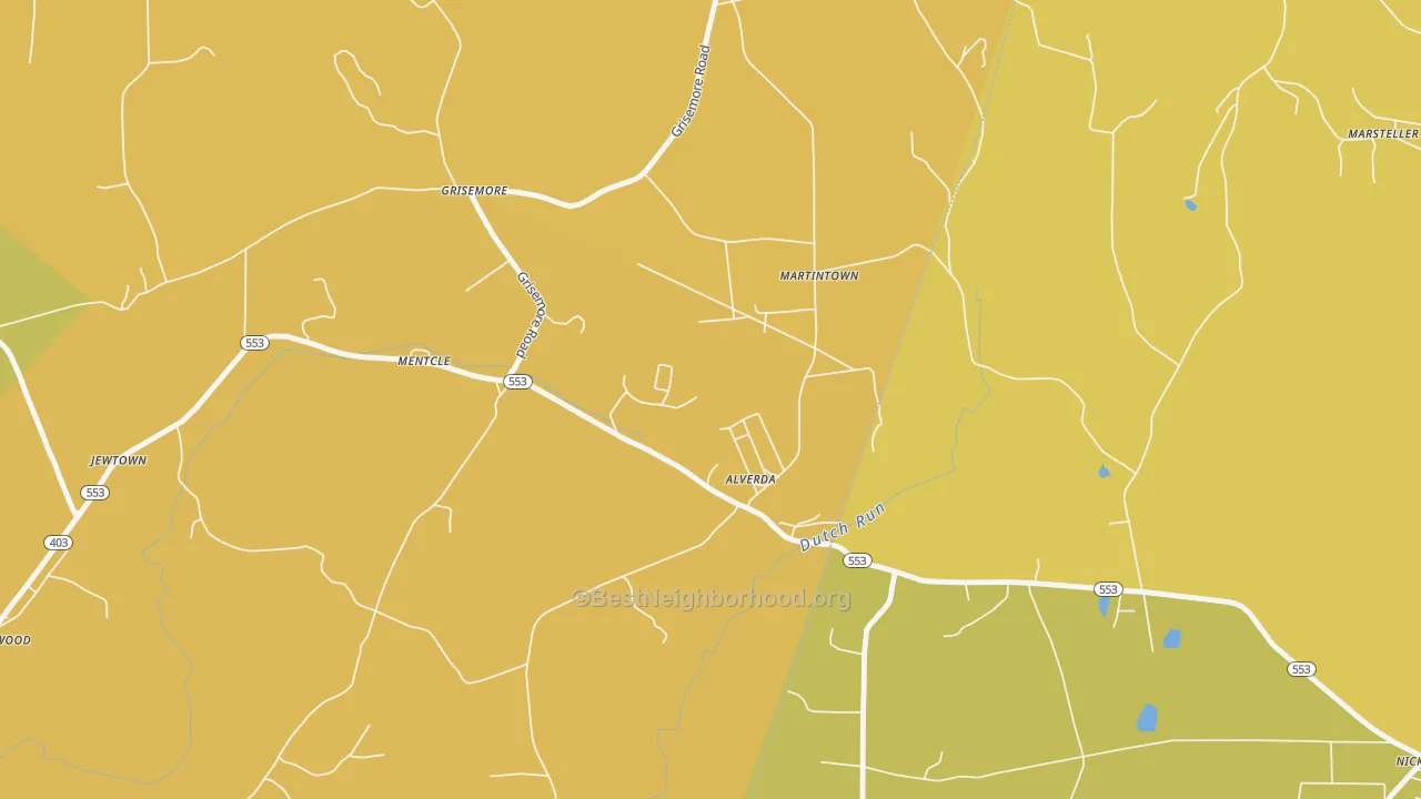 Map of the best neighborhoods in the 15710 area, with better matches in green and worse matches in red