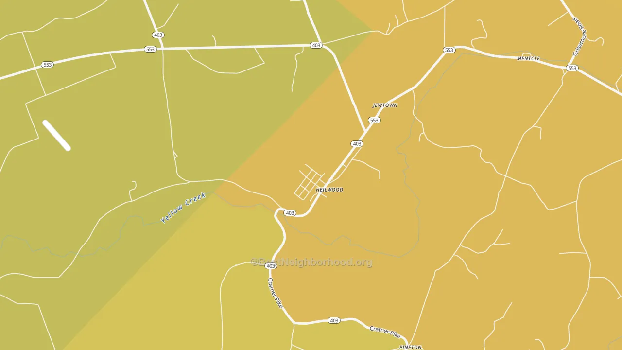 Map of the best neighborhoods in the 15745 area, with better matches in green and worse matches in red