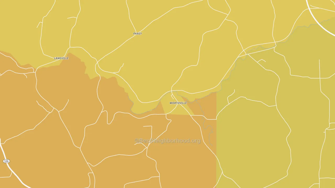 Map of the best neighborhoods in the 15784 area, with better matches in green and worse matches in red