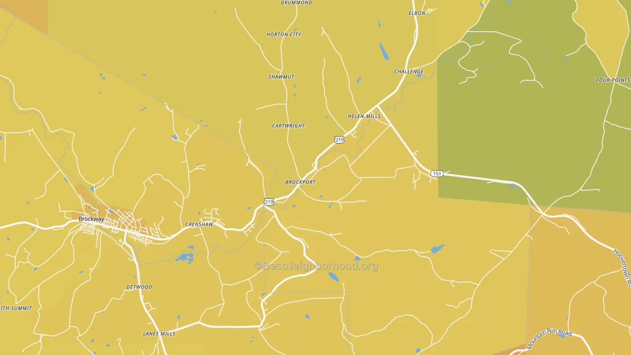 Map of the best neighborhoods in the 15823 area, with better matches in green and worse matches in red