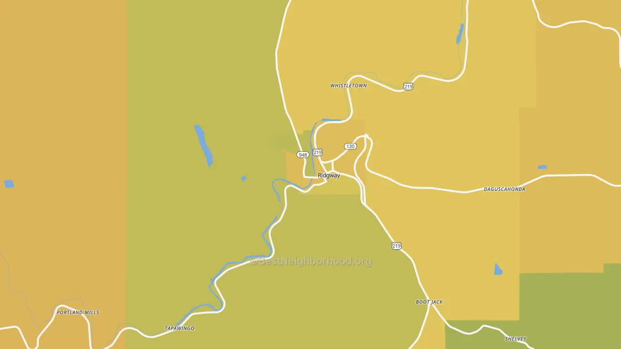 Map of the best neighborhoods in the 15853 area, with better matches in green and worse matches in red